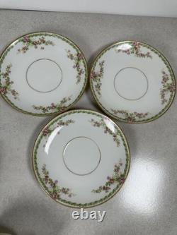 VTG Rare Limoges France Bouillon Cups & Saucers Pink Floral Gold Haviland Set