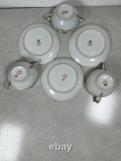VTG Rare Limoges France Bouillon Cups & Saucers Pink Floral Gold Haviland Set