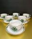 Vtg Set Of 6 Herend Hungary Apponyi Green Coffee Cups & Saucers Osier Shape Gold