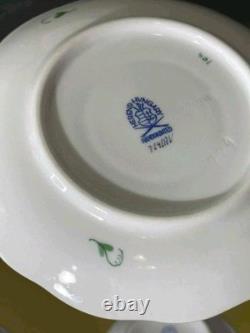 VTG Set of 6 Herend Hungary Apponyi Green Coffee Cups & Saucers Osier Shape Gold