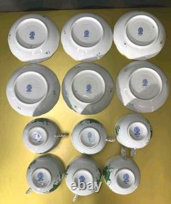 VTG Set of 6 Herend Hungary Apponyi Green Coffee Cups & Saucers Osier Shape Gold