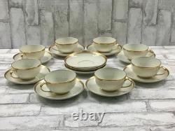 VTG. Theodore Haviland Limoges Tea Cups & Saucers 19pc Set White & Gold France