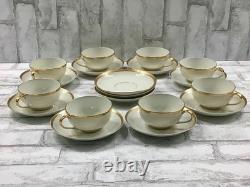 VTG. Theodore Haviland Limoges Tea Cups & Saucers 19pc Set White & Gold France