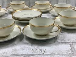 VTG. Theodore Haviland Limoges Tea Cups & Saucers 19pc Set White & Gold France