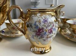 Veneziana Fine China Tea Set 22KT Gold Vintage 15Pcs Cups Saucers Jar Pot Bowl