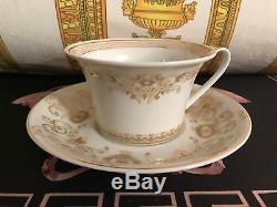 Versace Medusa Gala Cup Saucer Set Gold Greek Key Rosenthal New Retail $300 Sale