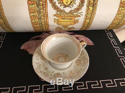 Versace Medusa Gala Cup Saucer Set Gold Greek Key Rosenthal New Retail $300 Sale