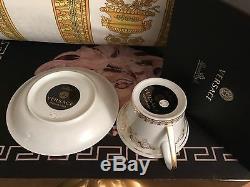 Versace Medusa Gala Cup Saucer Set Gold Greek Key Rosenthal New Retail $300 Sale