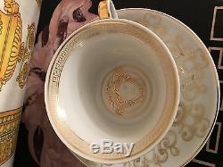Versace Medusa Gala Cup Saucer Set Gold Greek Key Rosenthal New Retail $300 Sale