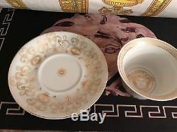 Versace Medusa Gala Cup Saucer Set Gold Greek Key Rosenthal New Retail $300 Sale