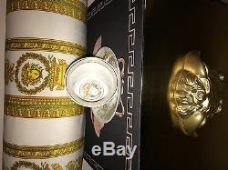 Versace Medusa Gala Cup Saucer Set Gold Greek Key Rosenthal New Retail $300 Sale