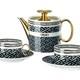 Versace Porcelain Geometric Tea Set Black/white/gold Teapot, 4 Cups & Saucers