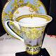 Versace Prestige Gala Bleu Cup & Saucer Set Gold Greek Key Rosenthal $400 Sale