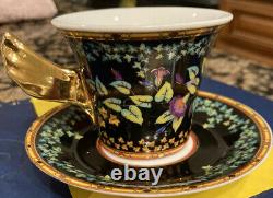 Versace (style) Set of 6 x Rutherford Gold Ivy Espresso Cups & Saucers