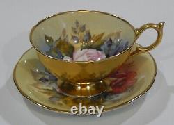 Very RARE Aynsley signed BAILEY All Gold ROSE & POPPY CUP & SAUCER Athens Shape