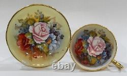 Very RARE Aynsley signed BAILEY All Gold ROSE & POPPY CUP & SAUCER Athens Shape