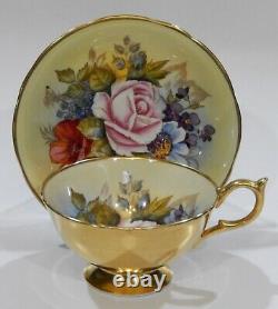 Very RARE Aynsley signed BAILEY All Gold ROSE & POPPY CUP & SAUCER Athens Shape