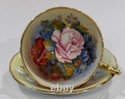 Very RARE Aynsley signed BAILEY All Gold ROSE & POPPY CUP & SAUCER Athens Shape