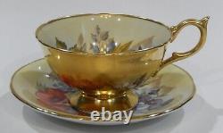 Very RARE Aynsley signed BAILEY All Gold ROSE & POPPY CUP & SAUCER Athens Shape