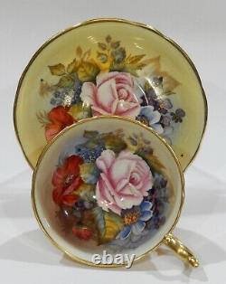 Very RARE Aynsley signed BAILEY All Gold ROSE & POPPY CUP & SAUCER Athens Shape