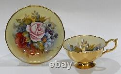 Very RARE Aynsley signed BAILEY All Gold ROSE & POPPY CUP & SAUCER Athens Shape