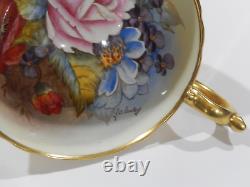 Very RARE Aynsley signed BAILEY All Gold ROSE & POPPY CUP & SAUCER Athens Shape