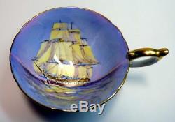 Very Rare Aynsley Stunning Set Cup&saucer Signed D. Jones Sailboat Cobalt Gold