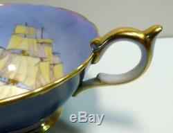 Very Rare Aynsley Stunning Set Cup&saucer Signed D. Jones Sailboat Cobalt Gold