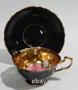 Very Rare PARAGON FLOATING PINK ROSE on GOLD GILDED Background CUP & SAUCER Mint