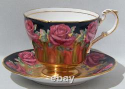 Very Rare PARAGON JOHNSON RED ROSE Cup & Saucer GOLD BURNISHED & BLACK COLOR