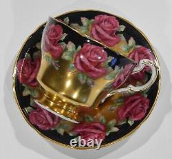 Very Rare PARAGON JOHNSON RED ROSE Cup & Saucer GOLD BURNISHED & BLACK COLOR