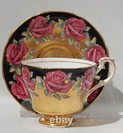 Very Rare PARAGON JOHNSON RED ROSE Cup & Saucer GOLD BURNISHED & BLACK COLOR