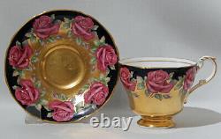 Very Rare PARAGON JOHNSON RED ROSE Cup & Saucer GOLD BURNISHED & BLACK COLOR