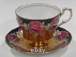 Very Rare PARAGON JOHNSON RED ROSE Cup & Saucer GOLD BURNISHED & BLACK COLOR