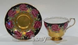 Very Rare PARAGON JOHNSON RED ROSE Cup & Saucer GOLD BURNISHED & BLACK COLOR