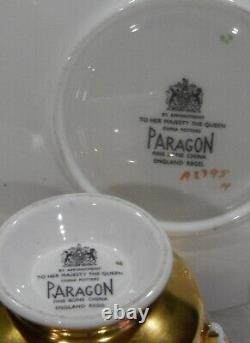 Very Rare PARAGON JOHNSON RED ROSE Cup & Saucer GOLD BURNISHED & BLACK COLOR