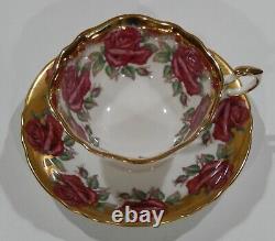 Very Rare PARAGON JOHNSON RED ROSE GARLAND Cup & Saucer Heavy Gold Gilding