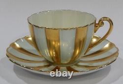 Very Rare SHELLEY CUP & SAUCER SEAFOAM GREEN & BURNISH GOLD PANELS LUDLOW shape