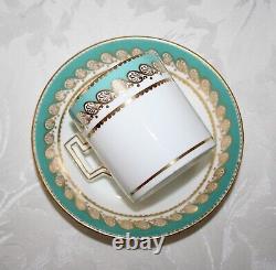 Very rare antique c. 1900 Coalport turquoise and gold dentil pattern cup & saucer