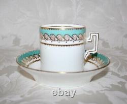 Very rare antique c. 1900 Coalport turquoise and gold dentil pattern cup & saucer
