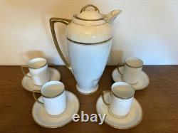 Victoria Austria Ivory & Gold Coffee Server & 4 Cups & Saucers Antique Vintage