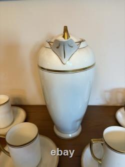 Victoria Austria Ivory & Gold Coffee Server & 4 Cups & Saucers Antique Vintage
