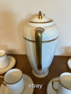 Victoria Austria Ivory & Gold Coffee Server & 4 Cups & Saucers Antique Vintage