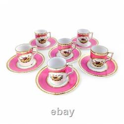 Victoria Austria porcelain 12-piece coffee set for 6, Chelsea style, pink & gold