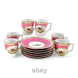 Victoria Austria porcelain 12-piece coffee set for 6, Chelsea style, pink & gold