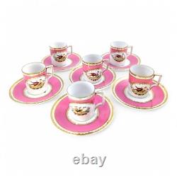 Victoria Austria porcelain 12-piece coffee set for 6, Chelsea style, pink & gold