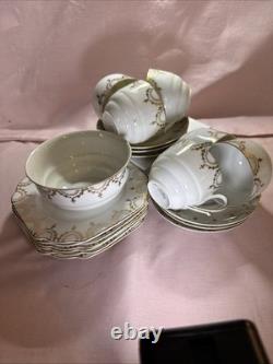 Victoria Czechoslovakia Gold 19pc Tea Set Cups Saucers Sugar Bowl Jug