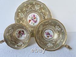 Victorian Porcelain Trio Floral Tea Cup, Coffee Cup & Saucer Gold Gilt