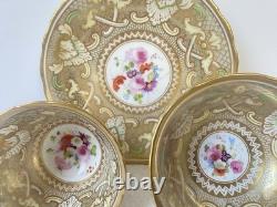 Victorian Porcelain Trio Floral Tea Cup, Coffee Cup & Saucer Gold Gilt