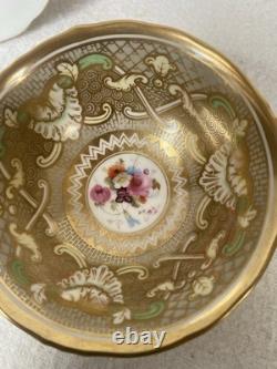 Victorian Porcelain Trio Floral Tea Cup, Coffee Cup & Saucer Gold Gilt